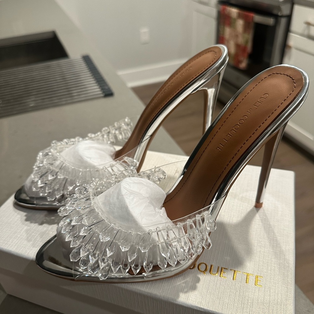 Silver Stiletto Heels with Crystal Accents